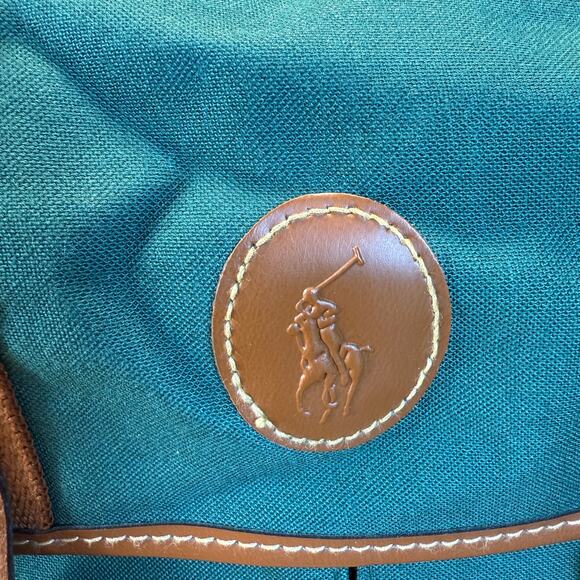 Vintage Polo Ralph Lauren Side Bag Camera Satchel Green Vegan Leather - Picture 10 of 14